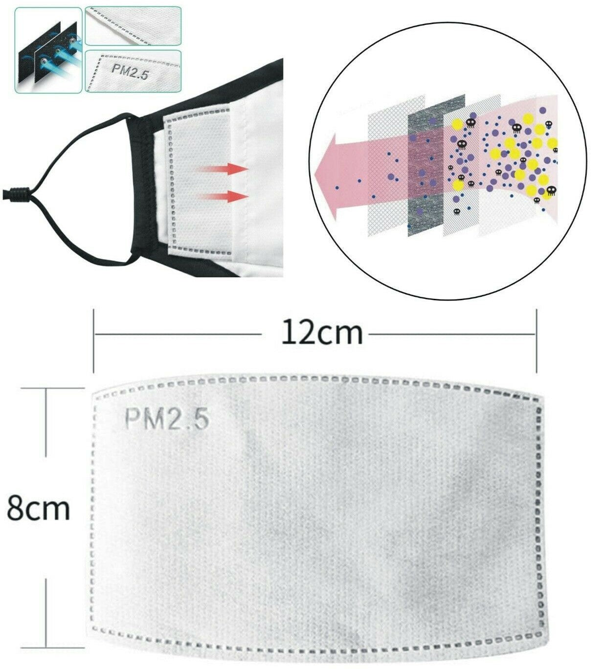 Pack of 12pcs PM2.5 5 layer mask filters