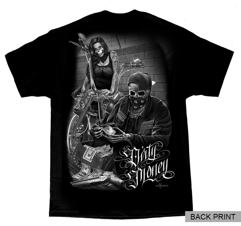 Camiseta para hombre Bonnie & Clyde DIRTY MONEY con estampado en el reverso - ROD