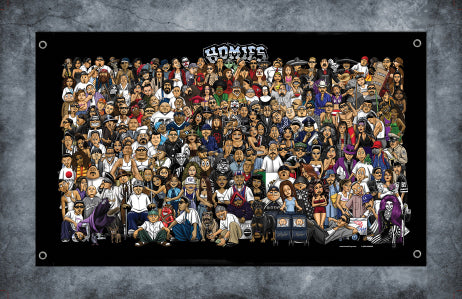 HOMIES - 3' X 5' - BANDERA / BANNER - RETRATO FAMILIAR - * POCO STOCK *