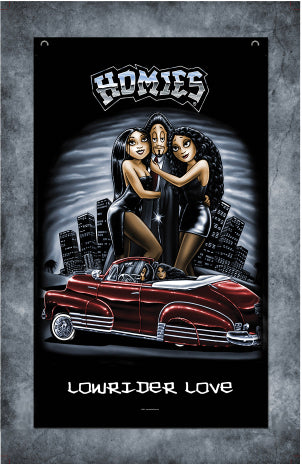 HOMIES - 3' X 5' - BANDERA / BANNER - AMOR POR LOS LOWRIDER