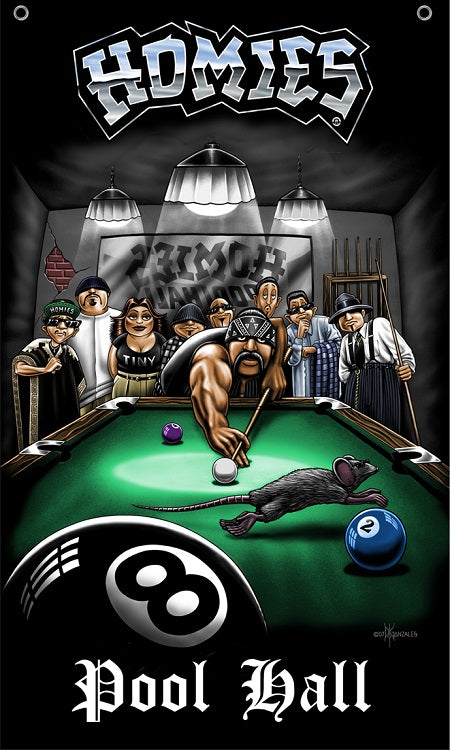 HOMIES - 3' X 5' - BANDERA / BANNER - SALÓN DE BILLAR